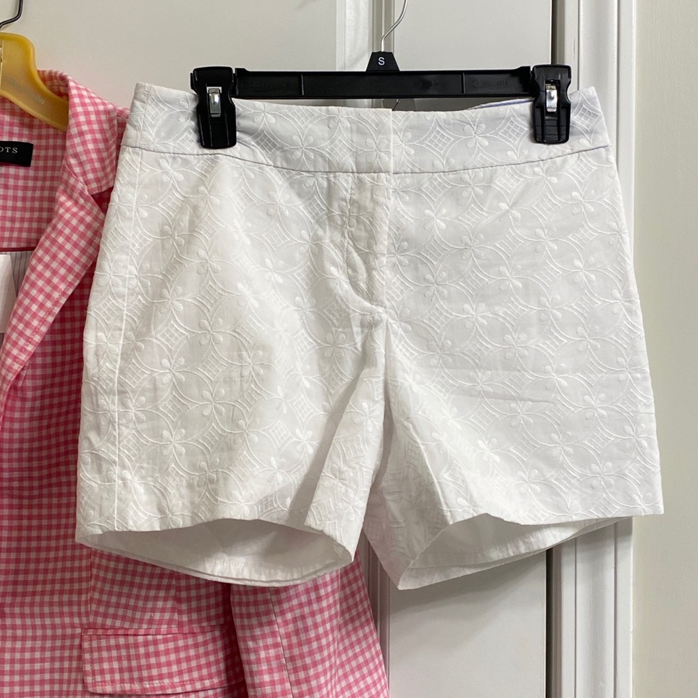Talbots white embroidered floral shorts.